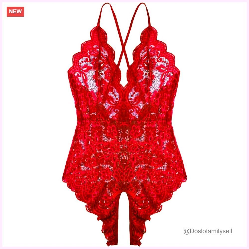 Lace Teddy Bodysuit V Neck Criss Cross Back Adjustable Straps Elegant